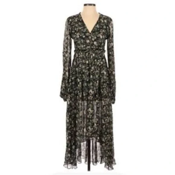 Rococo Sand x Revolve Flora High Low Maxi Dress Green Black Gold Floral M - Picture 1 of 14
